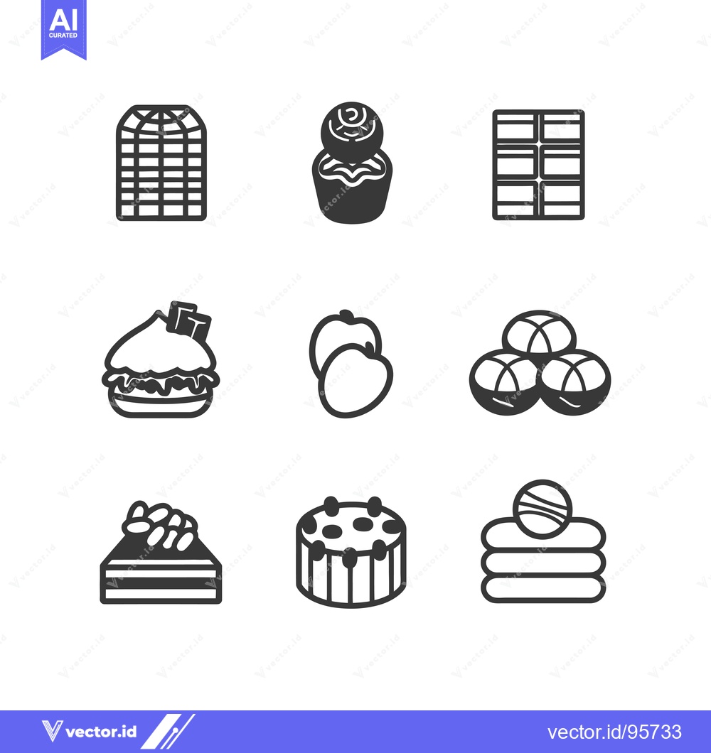 Premium Vector dari Set of nine black and white dessert icons