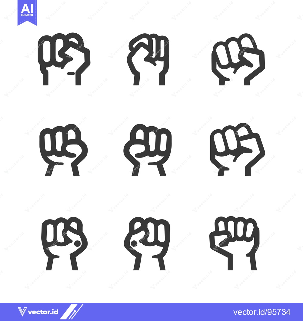 Premium Vector of Set of Nine Black and White Fist Icons