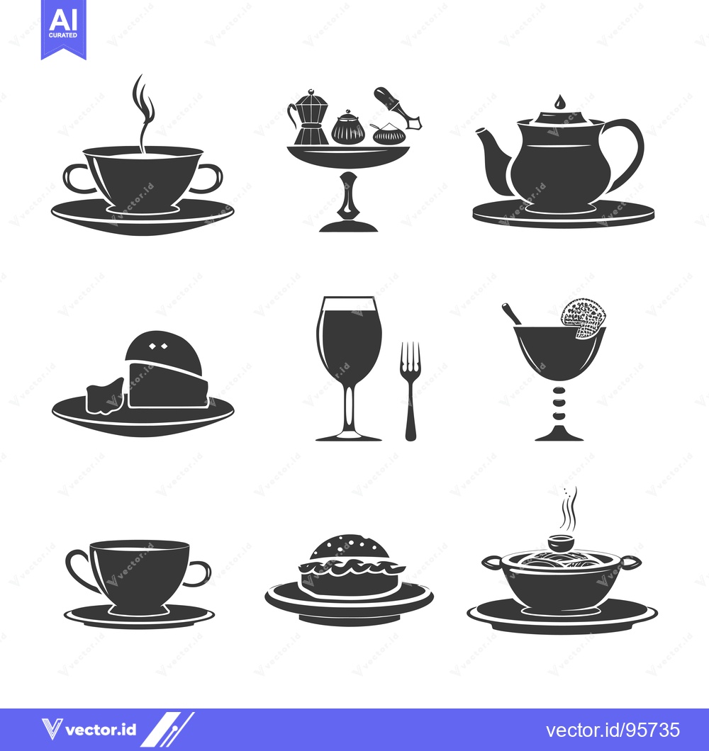 Premium Vector dari Set of Nine Black and White Food and Drink Icons