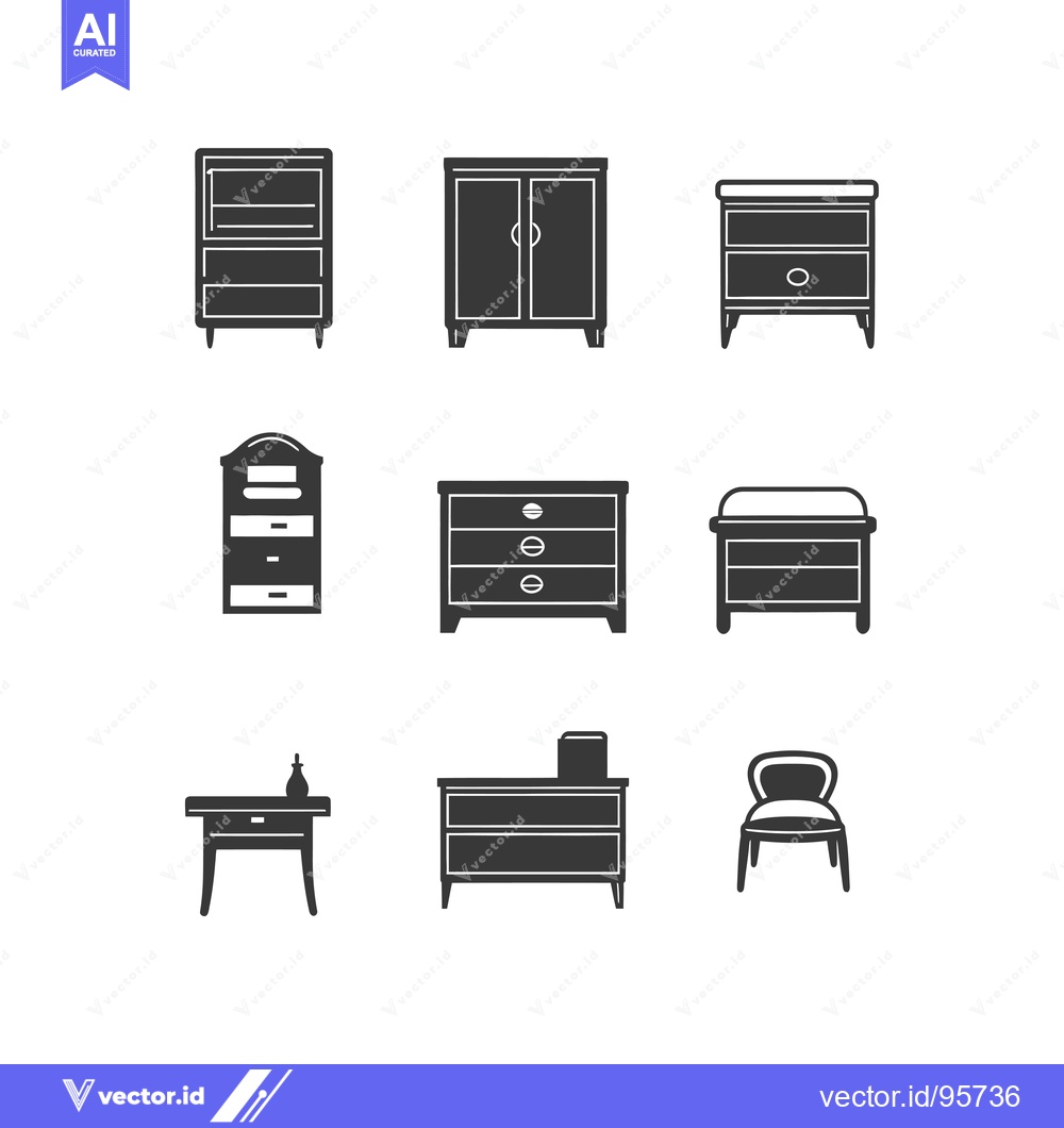 Premium Vector of Set of Nine Black and White Furniture Silhouettes