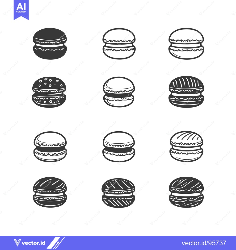 Premium Vector dari Set of Nine Black and White Hand-Drawn Macarons