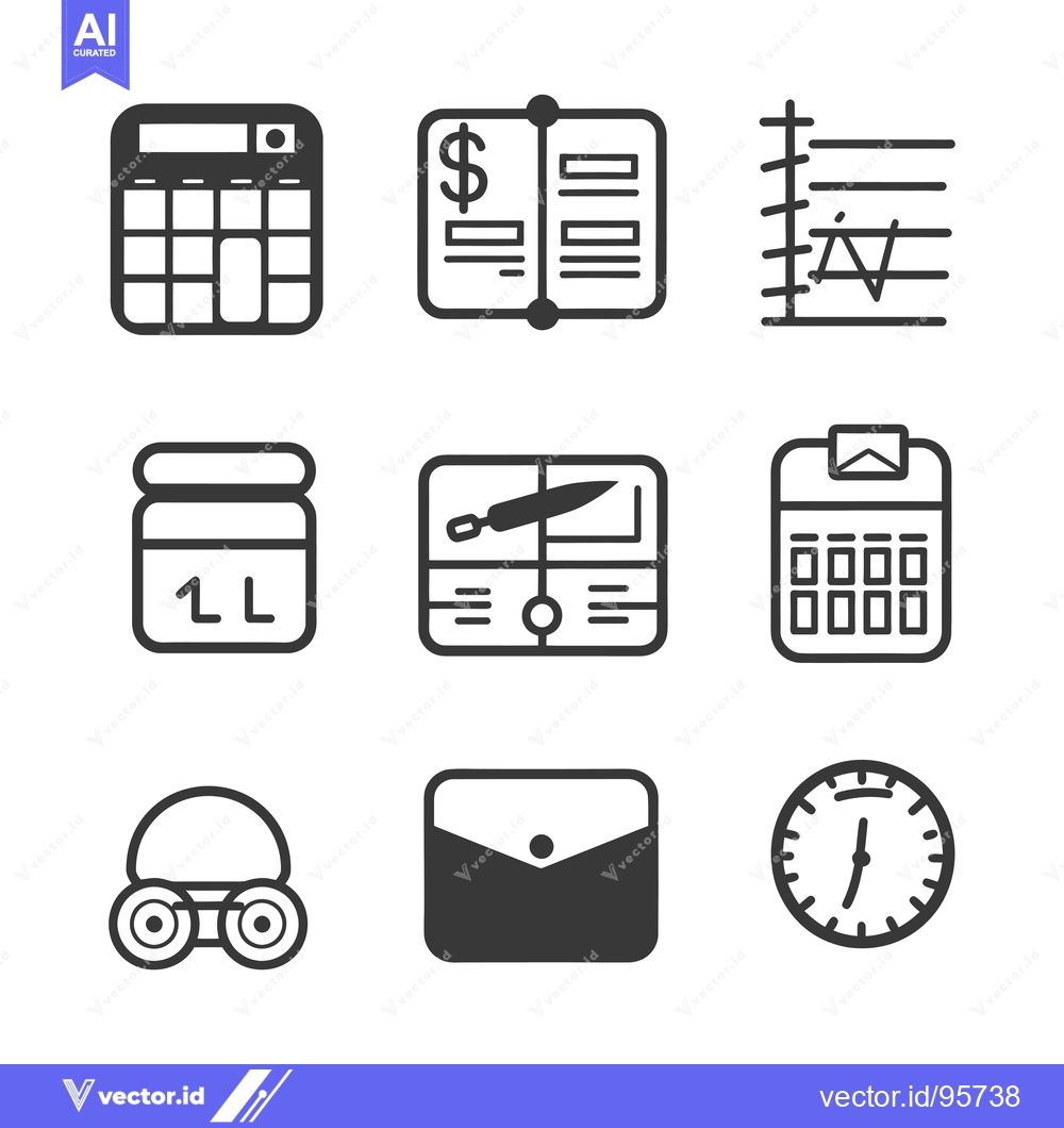 Premium Vector dari Set of Nine Black and White Icons Depicting Business and Financial Con