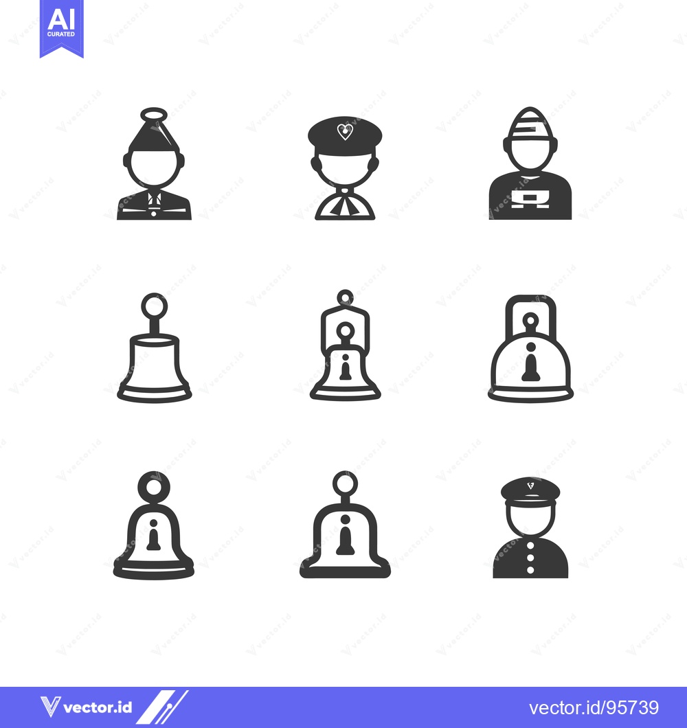 Premium Vector of Set of Nine Black and White Icons Depicting People Wearing Hats and Be