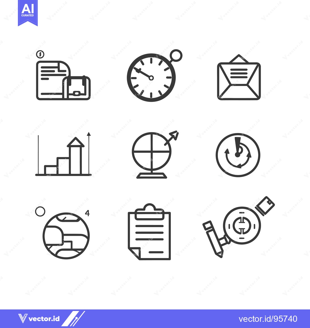 Premium Vector dari Set of nine black and white linear icons depicting various business an