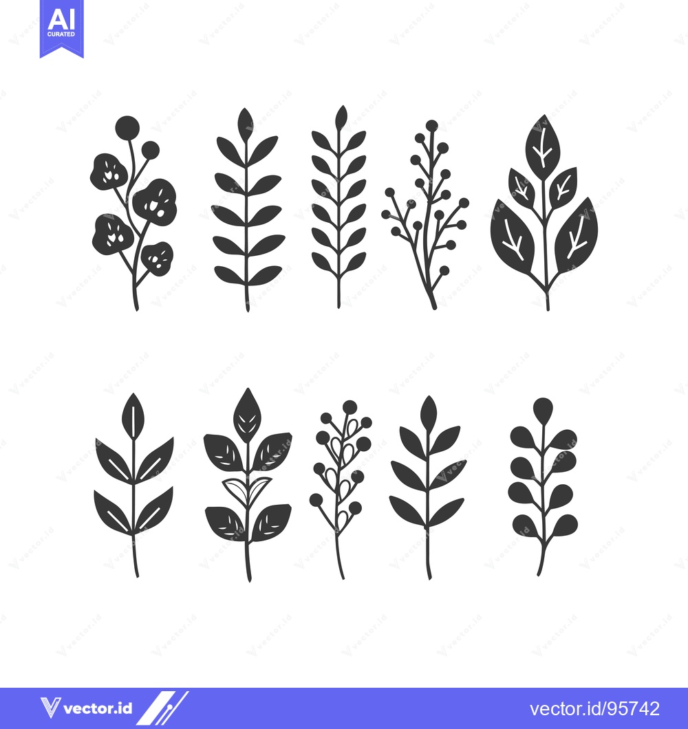 Premium Vector dari Set of nine black and white minimalist floral illustrations