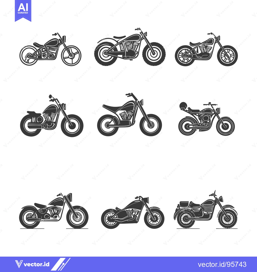 Premium Vector dari Set of nine black and white motorcycle silhouettes
