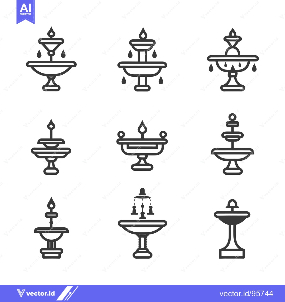 Premium Vector dari Set of Nine Black and White Outline Fountain Icons