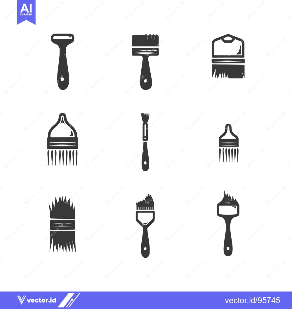 Premium Vector dari Set of Nine Black and White Paintbrush Icons