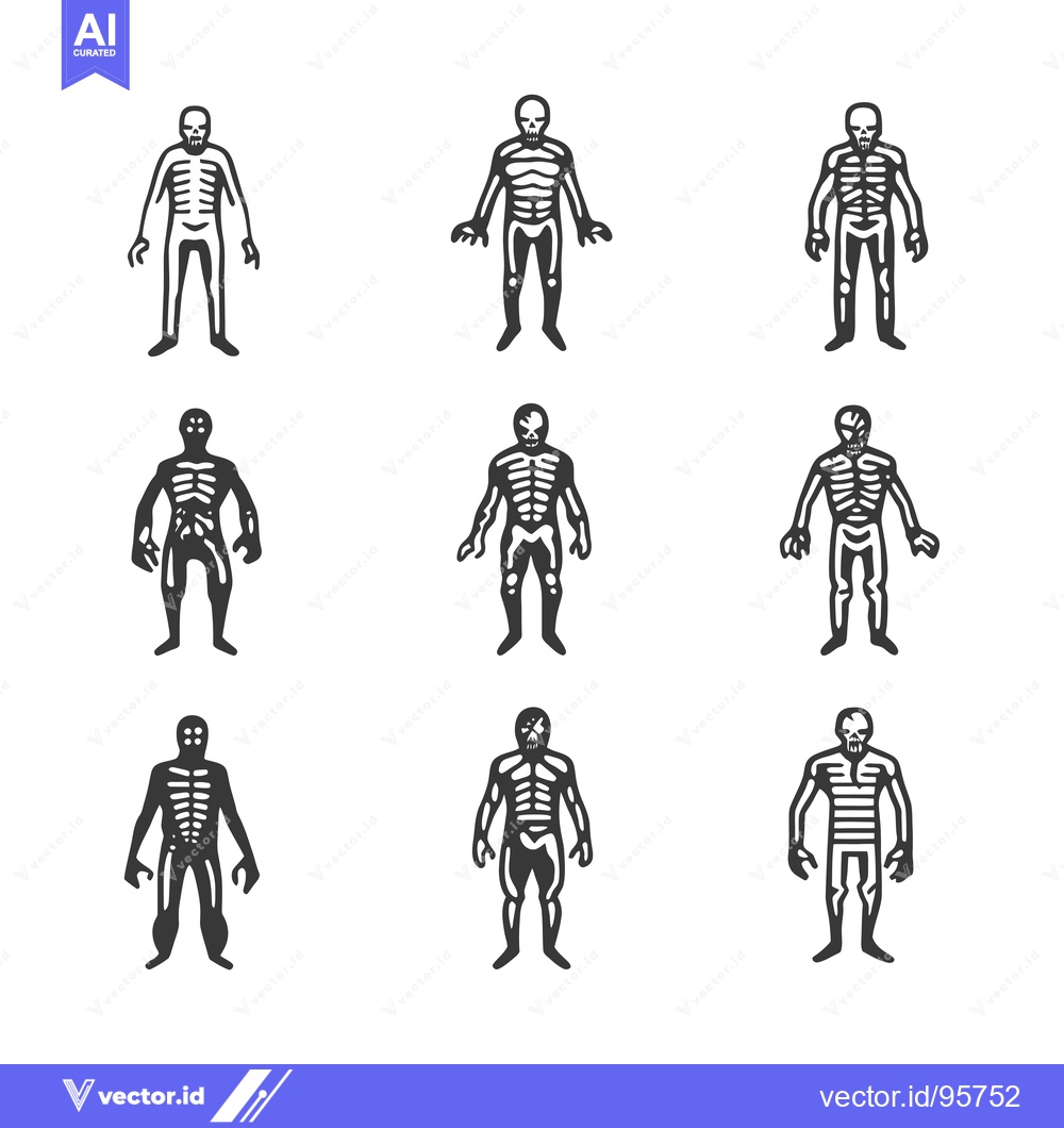 Premium Vector dari Set of Nine Black and White Skeleton Illustrations