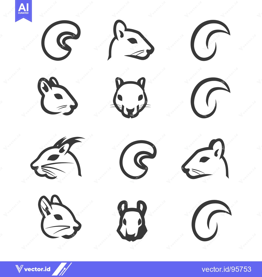Premium Vector dari Set of Nine Black and White Squirrel Head and Cashew Nut Illustrations