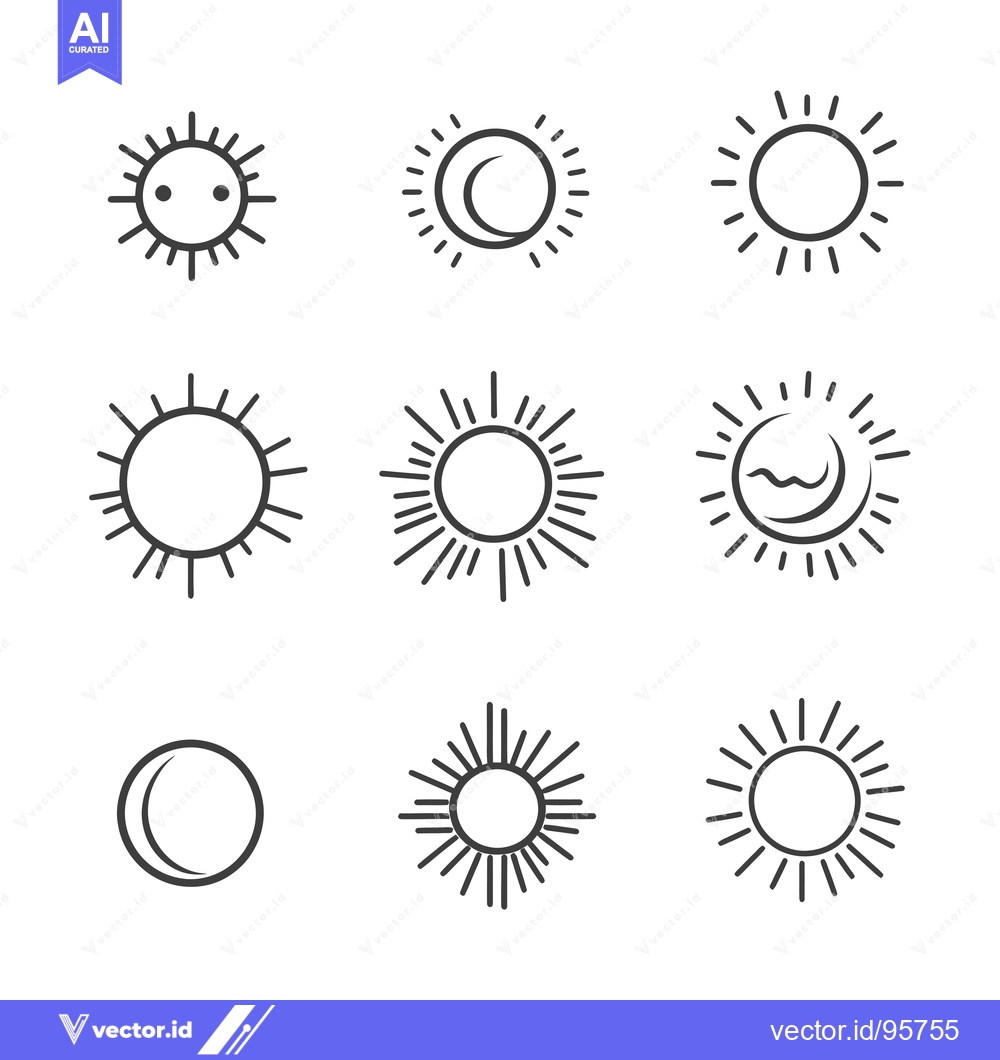 Premium Vector of Set of nine black and white sun and moon icons with different styles