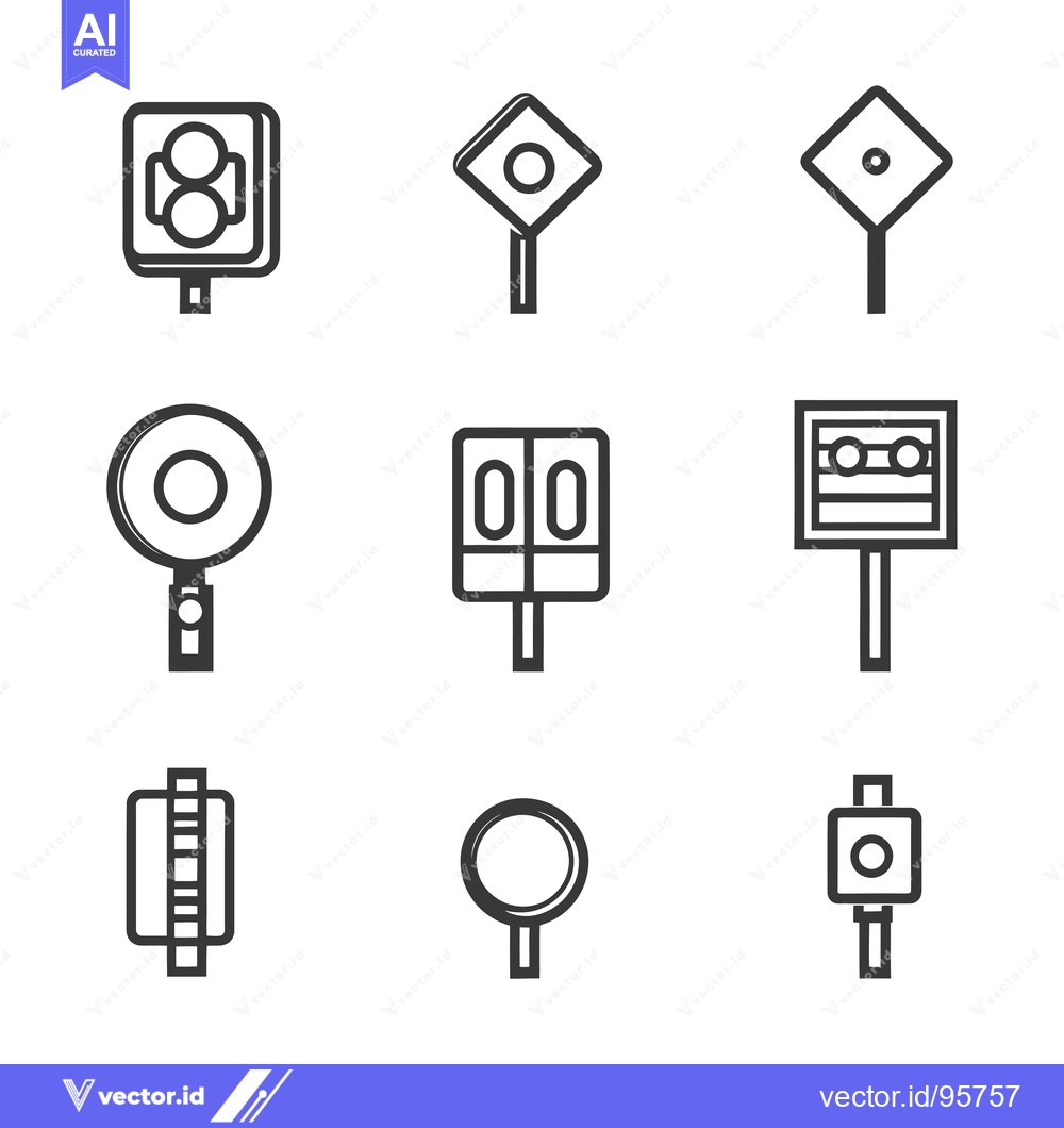 Premium Vector of Set of nine black and white traffic light icons