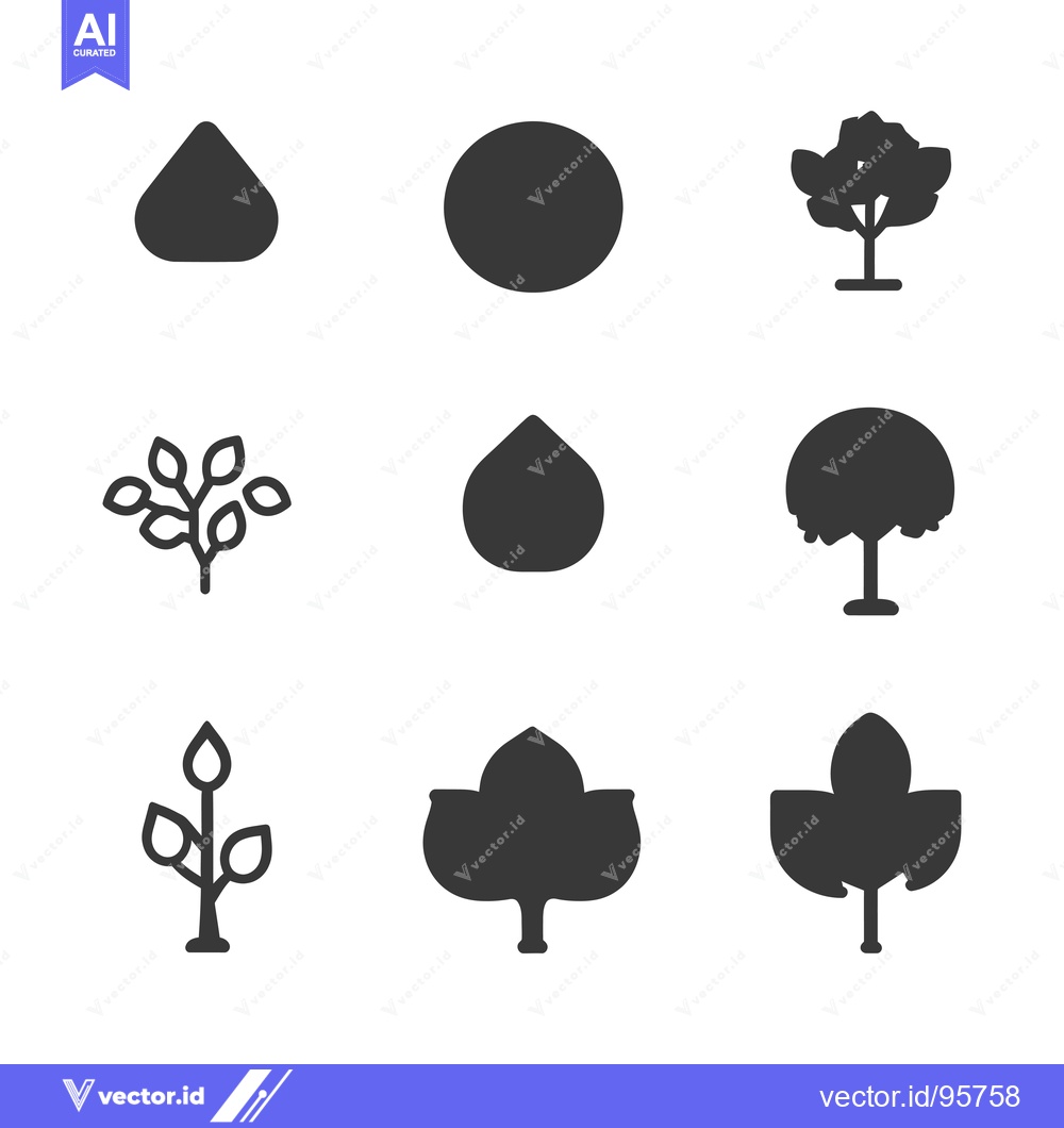 Premium Vector of Set of Nine Black and White Tree and Leaf Silhouettes