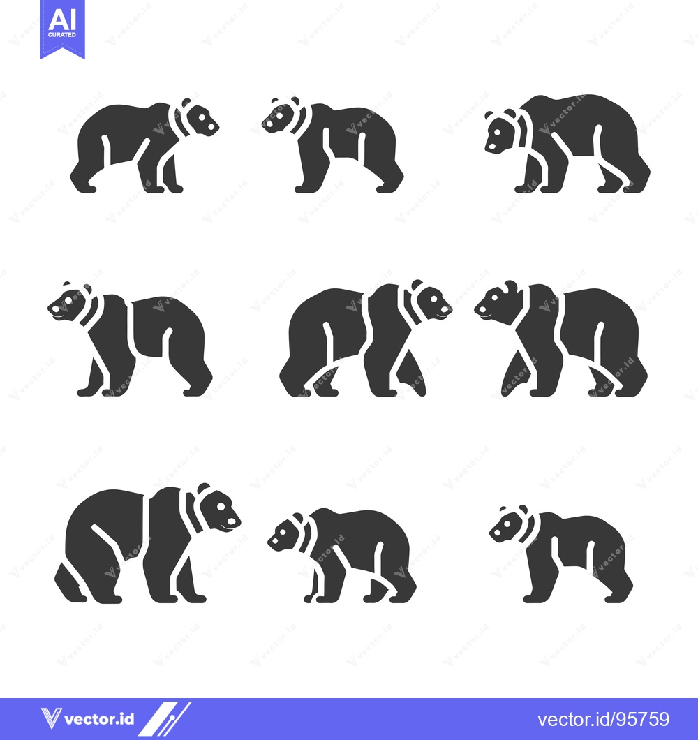 Premium Vector of Set of Nine Black Bear Icons in Various Poses