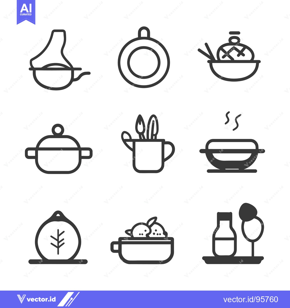 Premium Vector dari Set of Nine Black Line Icons for Food, Drink, and Kitchenware