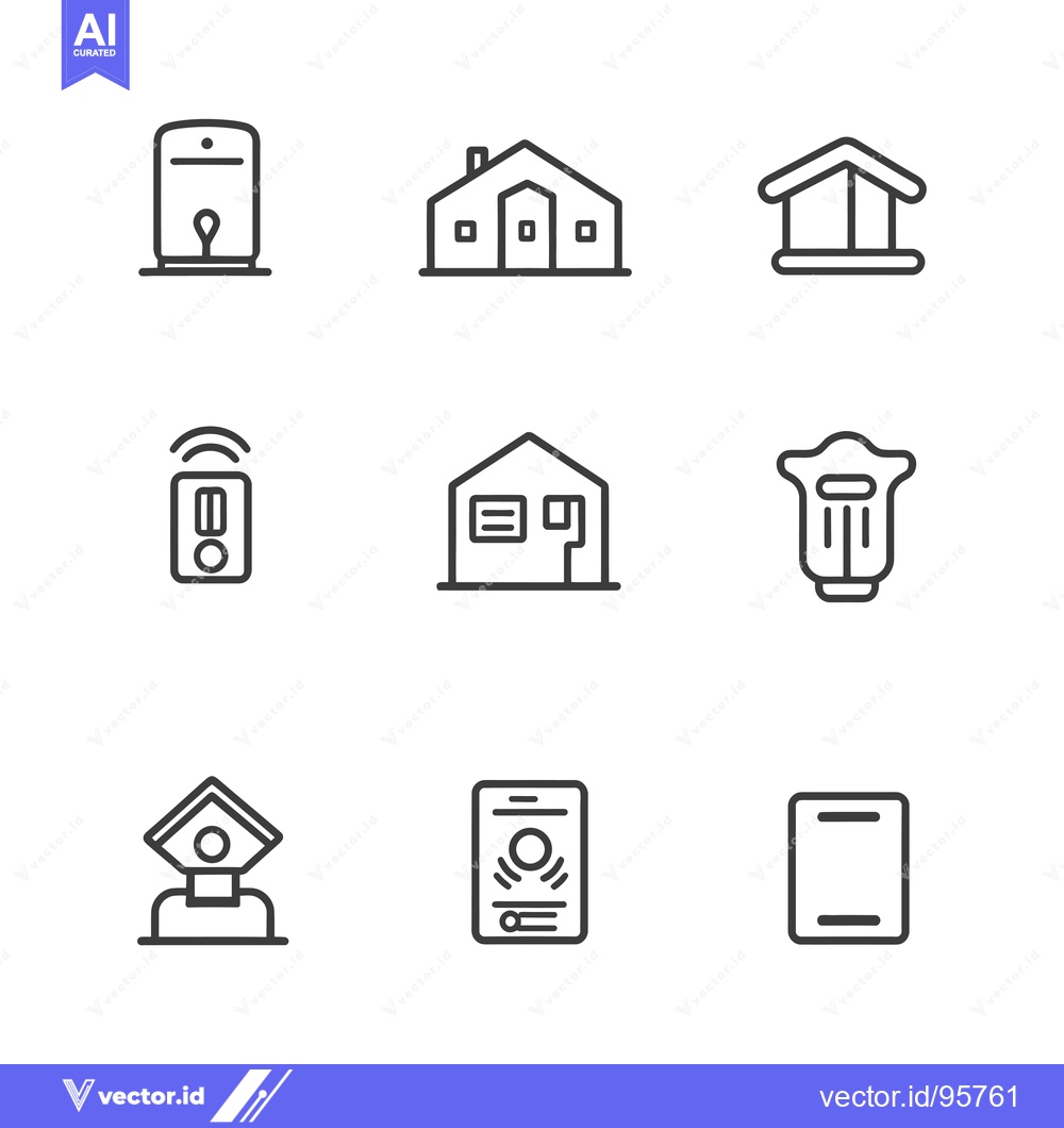Premium Vector dari Set of Nine Black Line Icons for Smart Home Technology