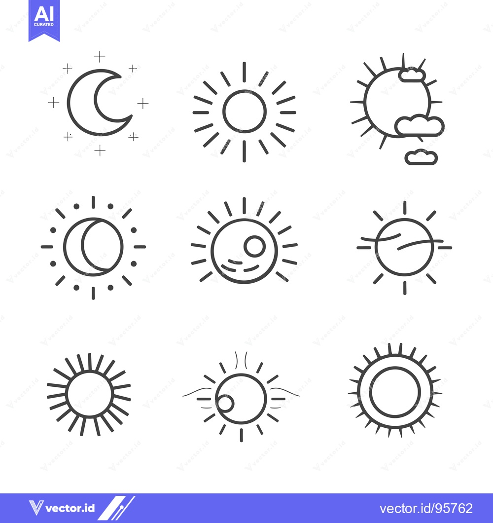 Premium Vector dari Set of Nine Black Line Sun and Moon Icons