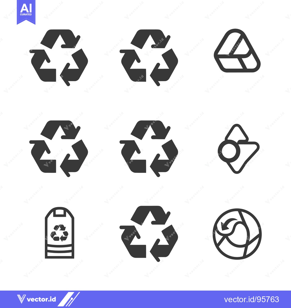 Premium Vector of Set of nine black recycle symbols isolated on white background