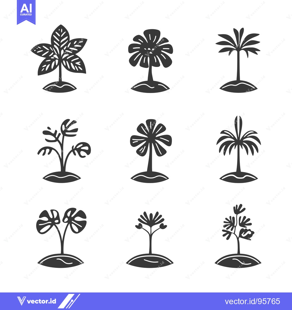 Premium Vector dari Set of nine black silhouette illustrations of different tree types