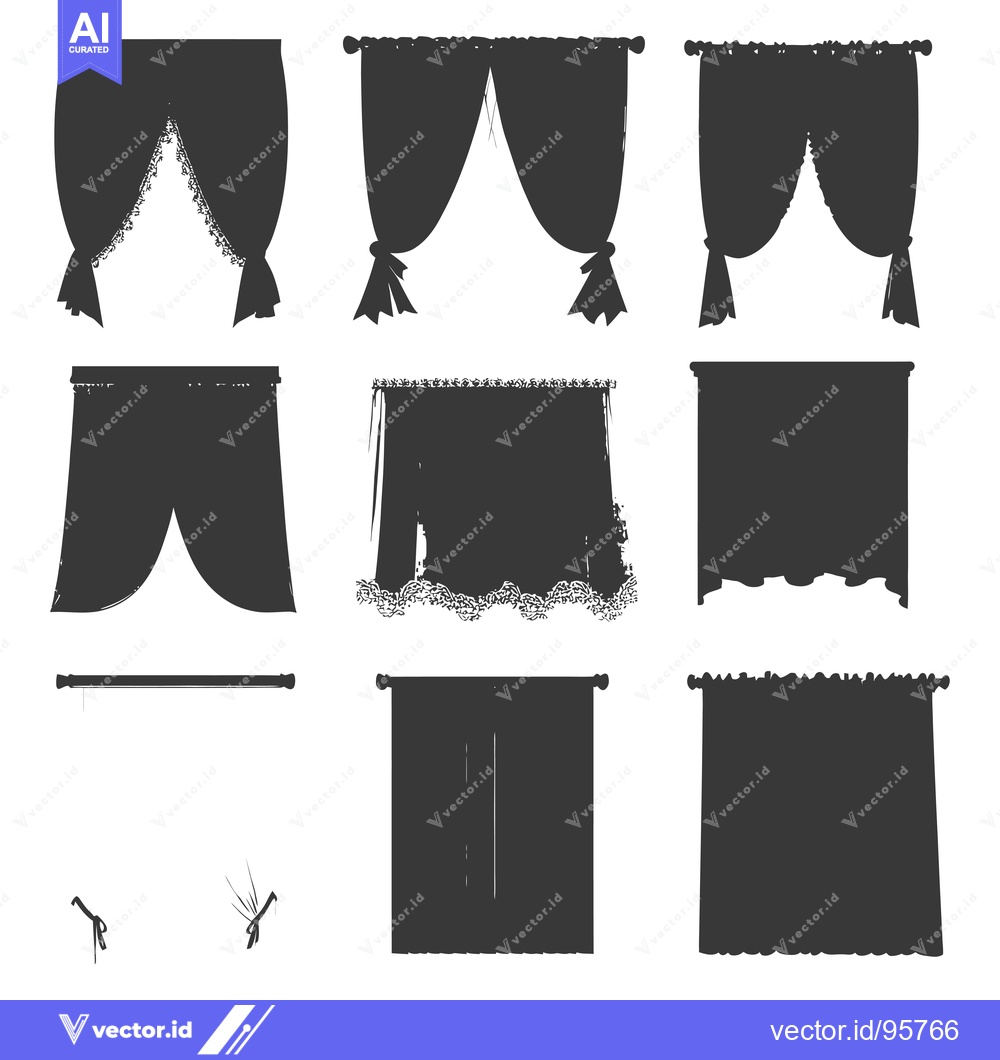 Premium Vector of Set of nine black silhouettes of different curtain styles