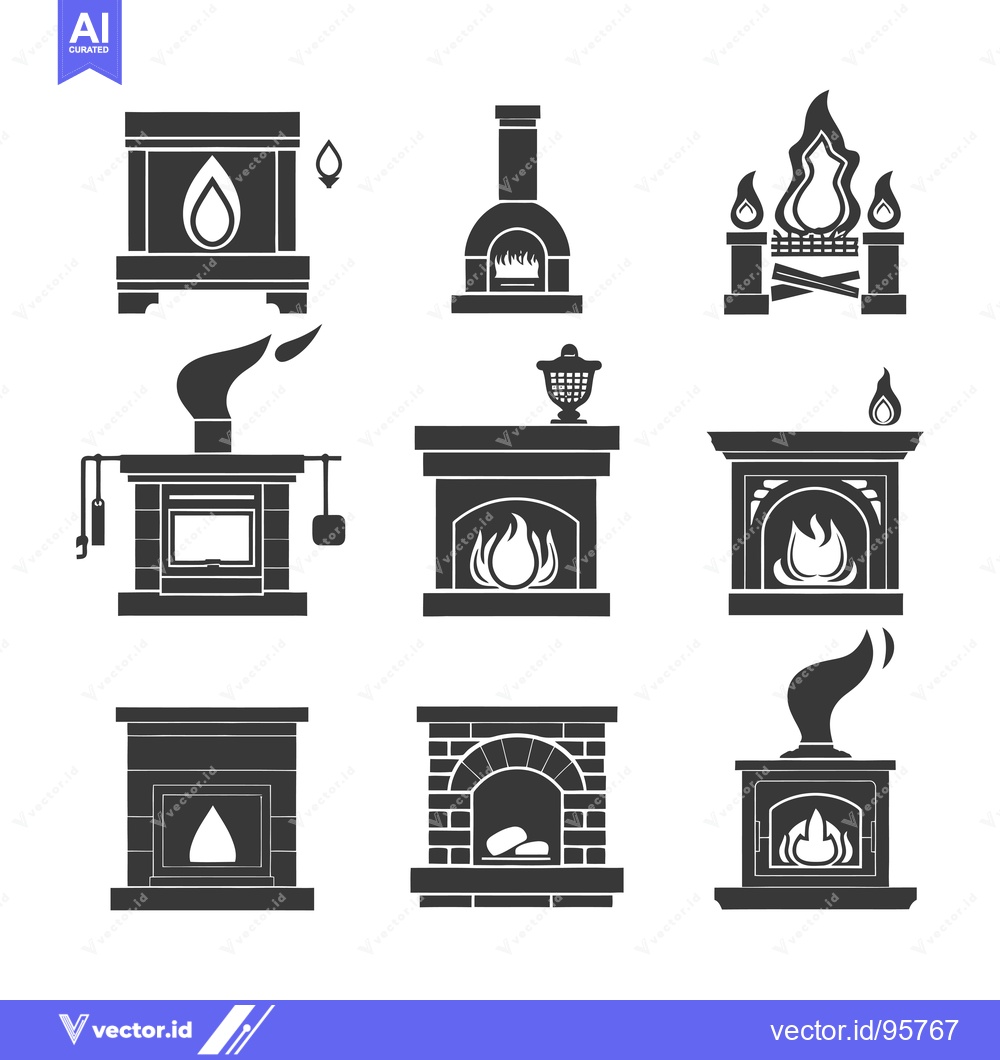 Premium Vector of Set of nine black silhouettes of fireplaces and fire places