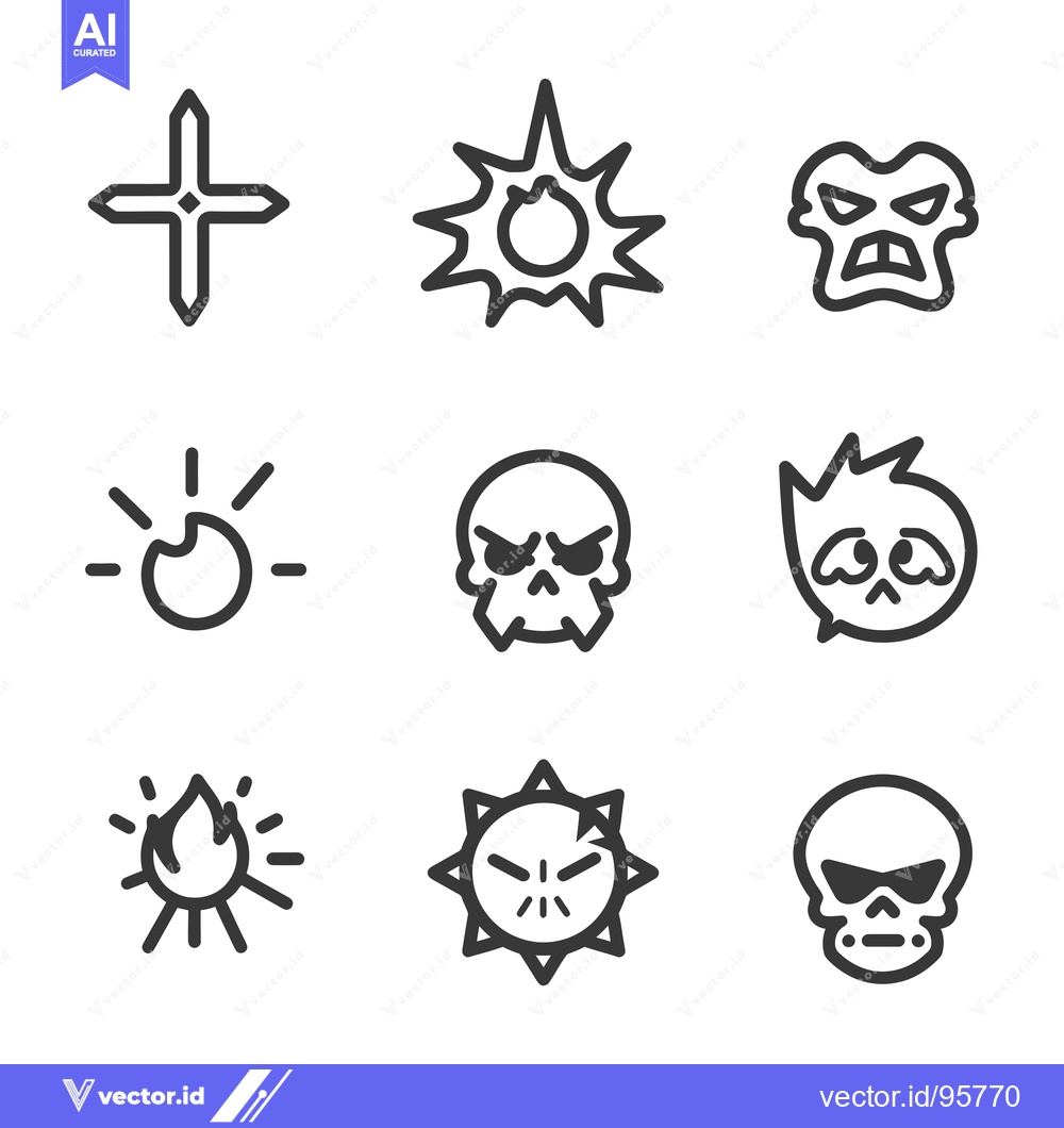 Premium Vector dari Set of Nine Cartoon Skulls and Other Evil Icons