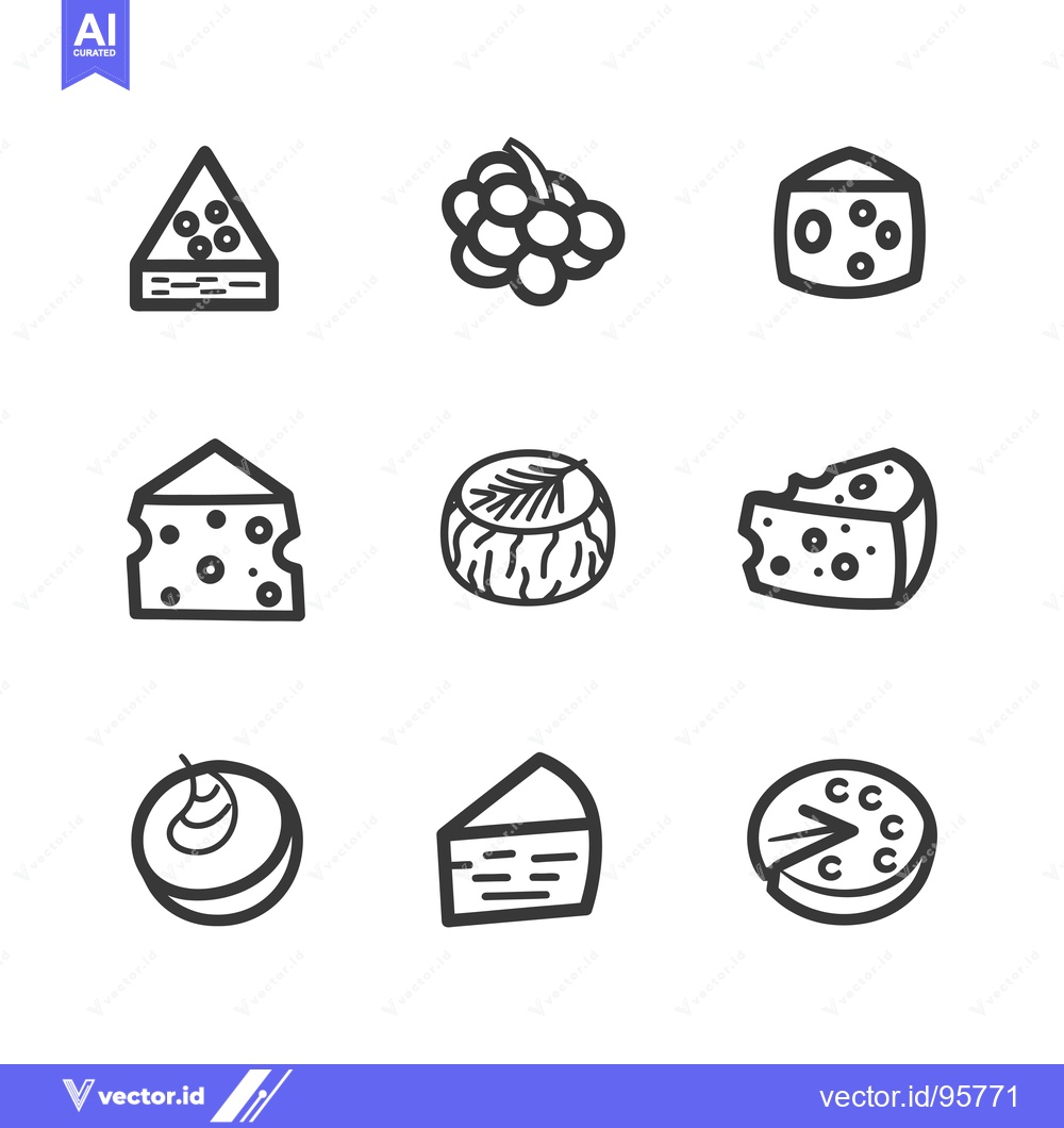 Premium Vector dari Set of nine cheese types with line art style