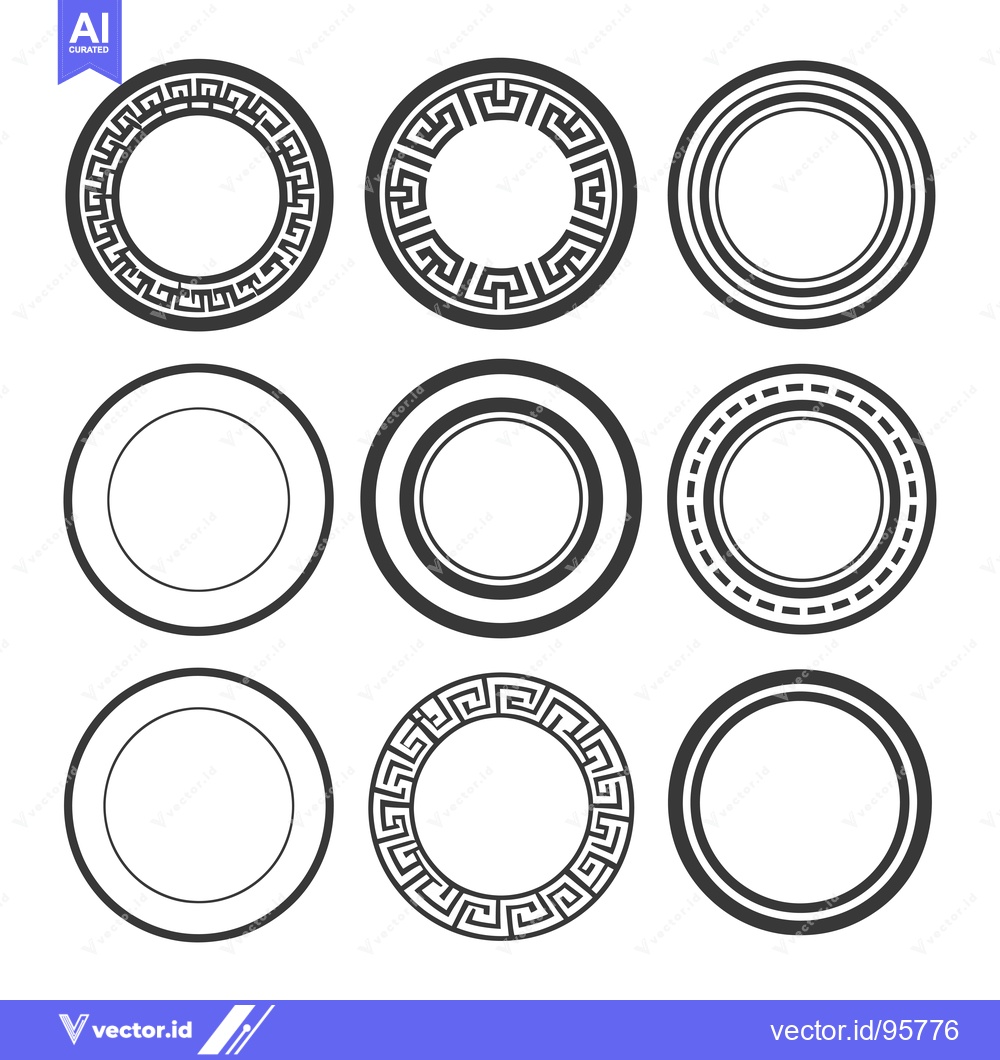 Premium Vector dari Set of Nine Circular Frames with Greek Key and Minimalist Designs