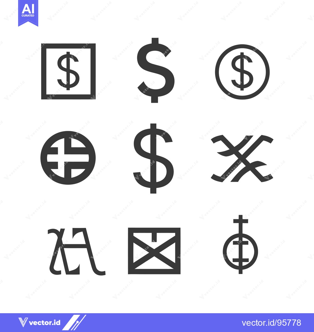Premium Vector of Set of Nine Currency Symbols in Simple Black and White Design