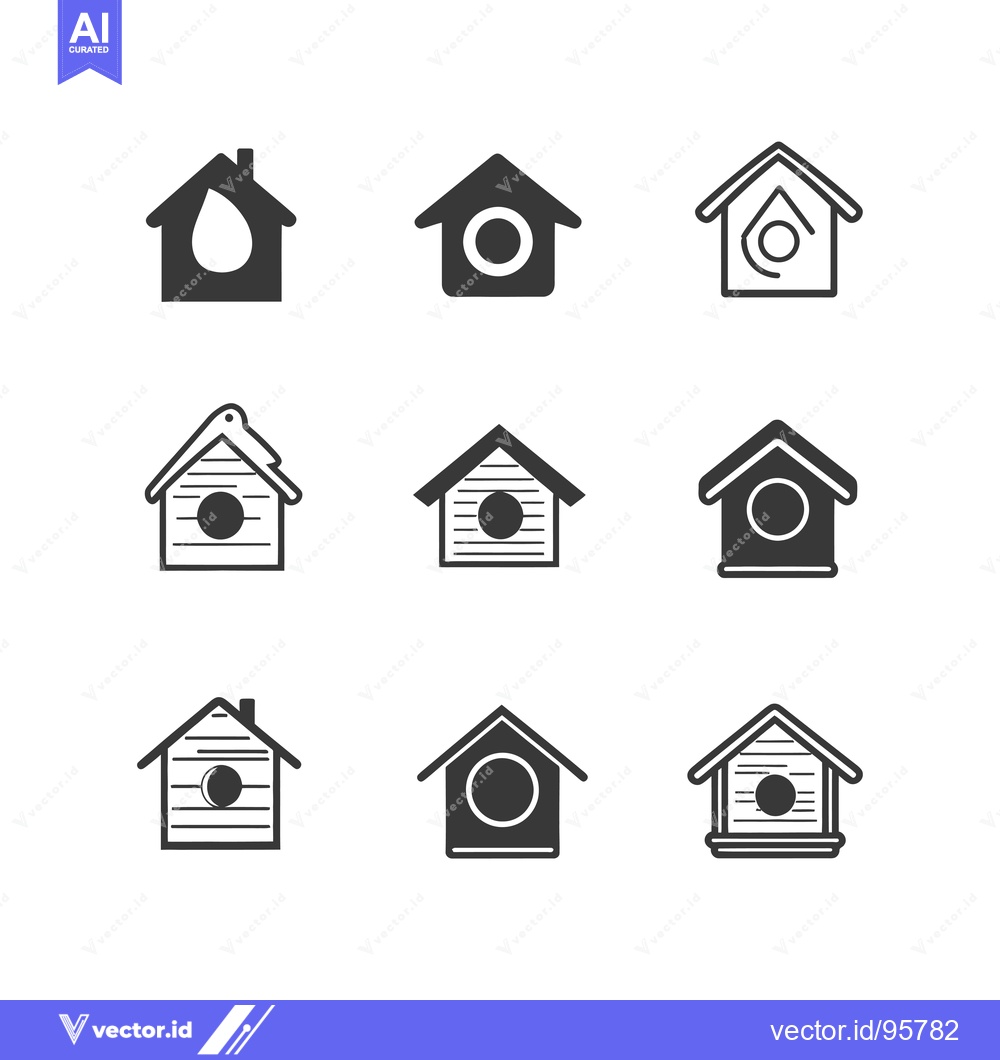 Premium Vector of Set of nine different black and white birdhouse icons