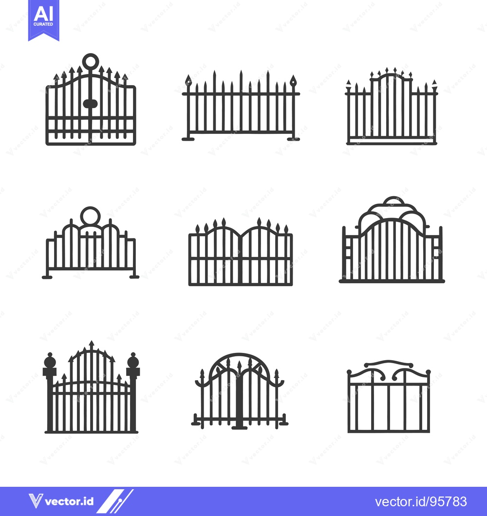 Premium Vector of Set of nine different black and white gate icons