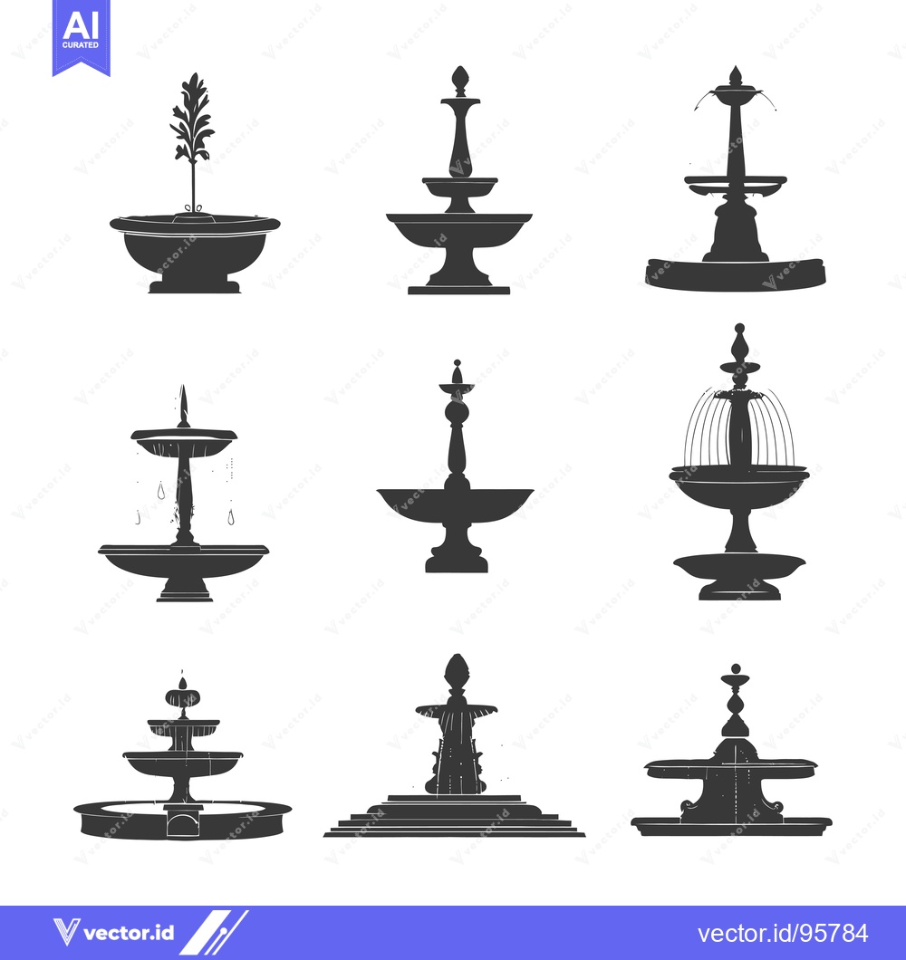 Premium Vector of Set of nine different black silhouette fountain designs