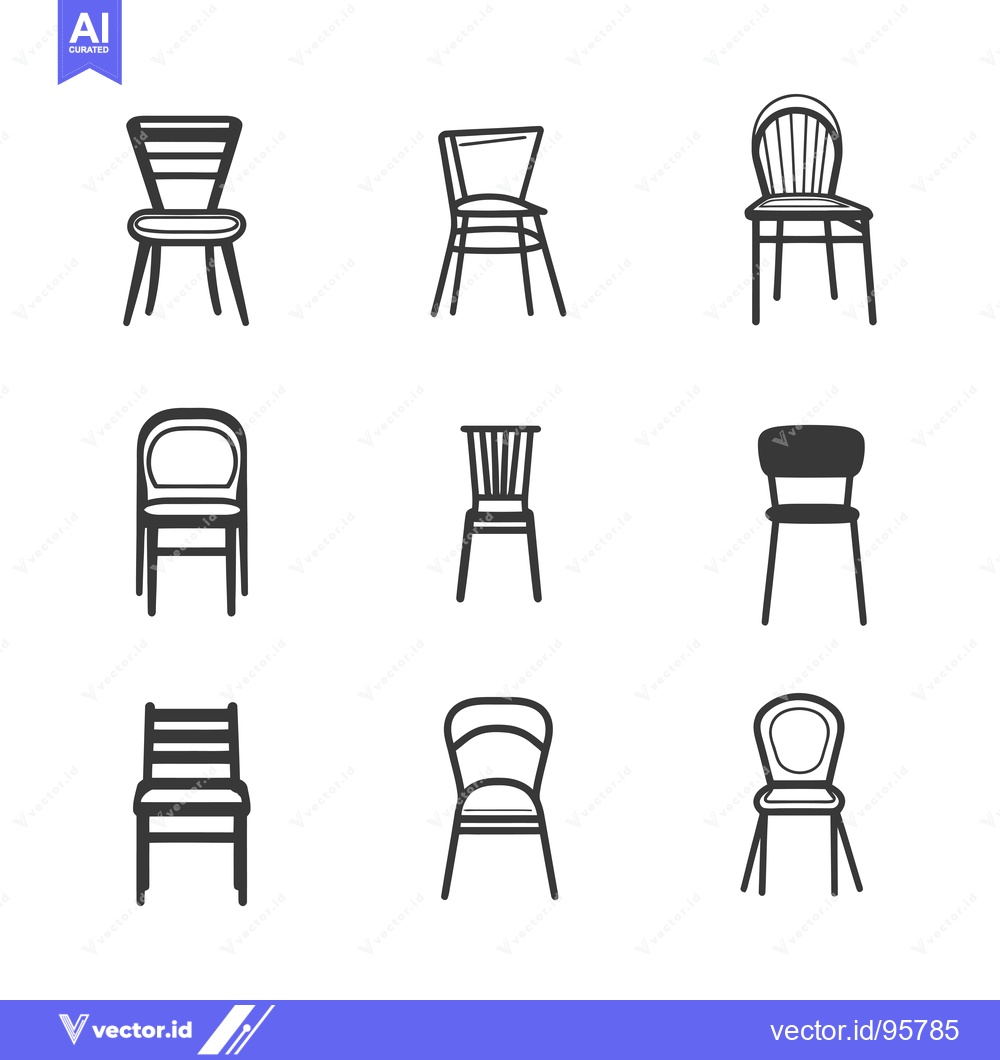 Premium Vector dari Set of nine different chair icons in black and white