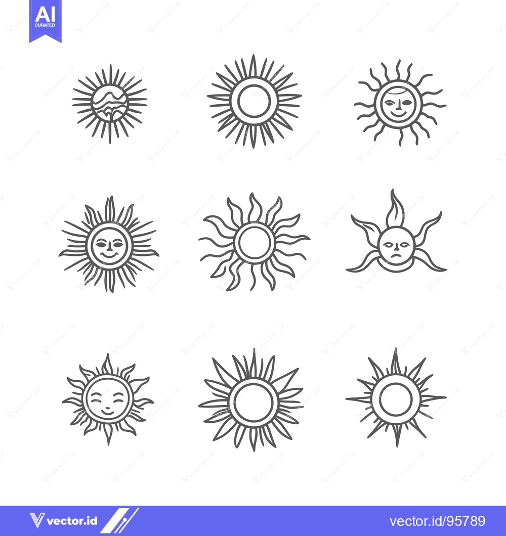 Premium Vector dari Set of nine different hand-drawn sun illustrations