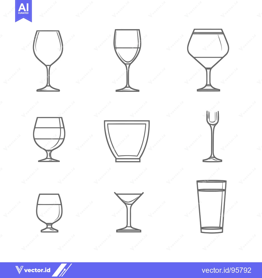 Premium Vector dari Set of nine different types of drinking glasses