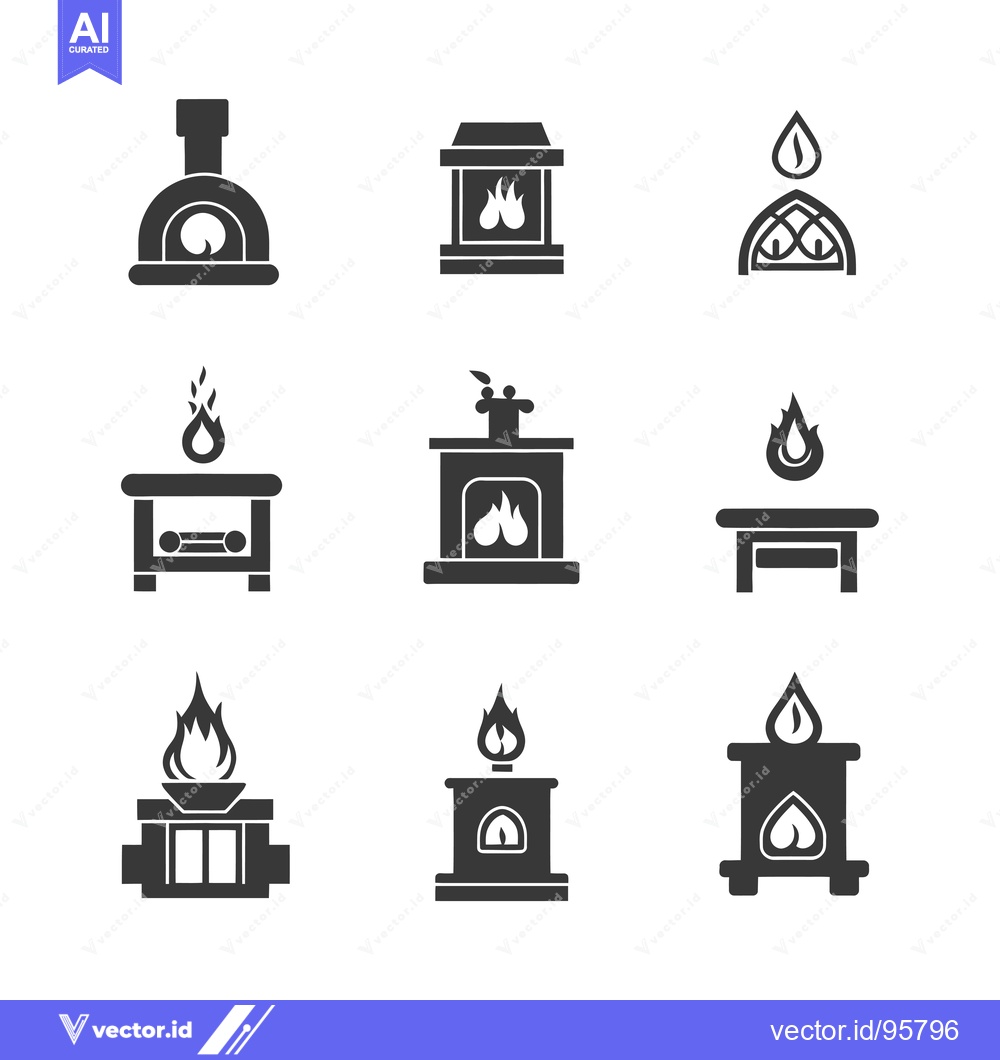 Premium Vector dari Set of nine fireplace and stove icons with flames