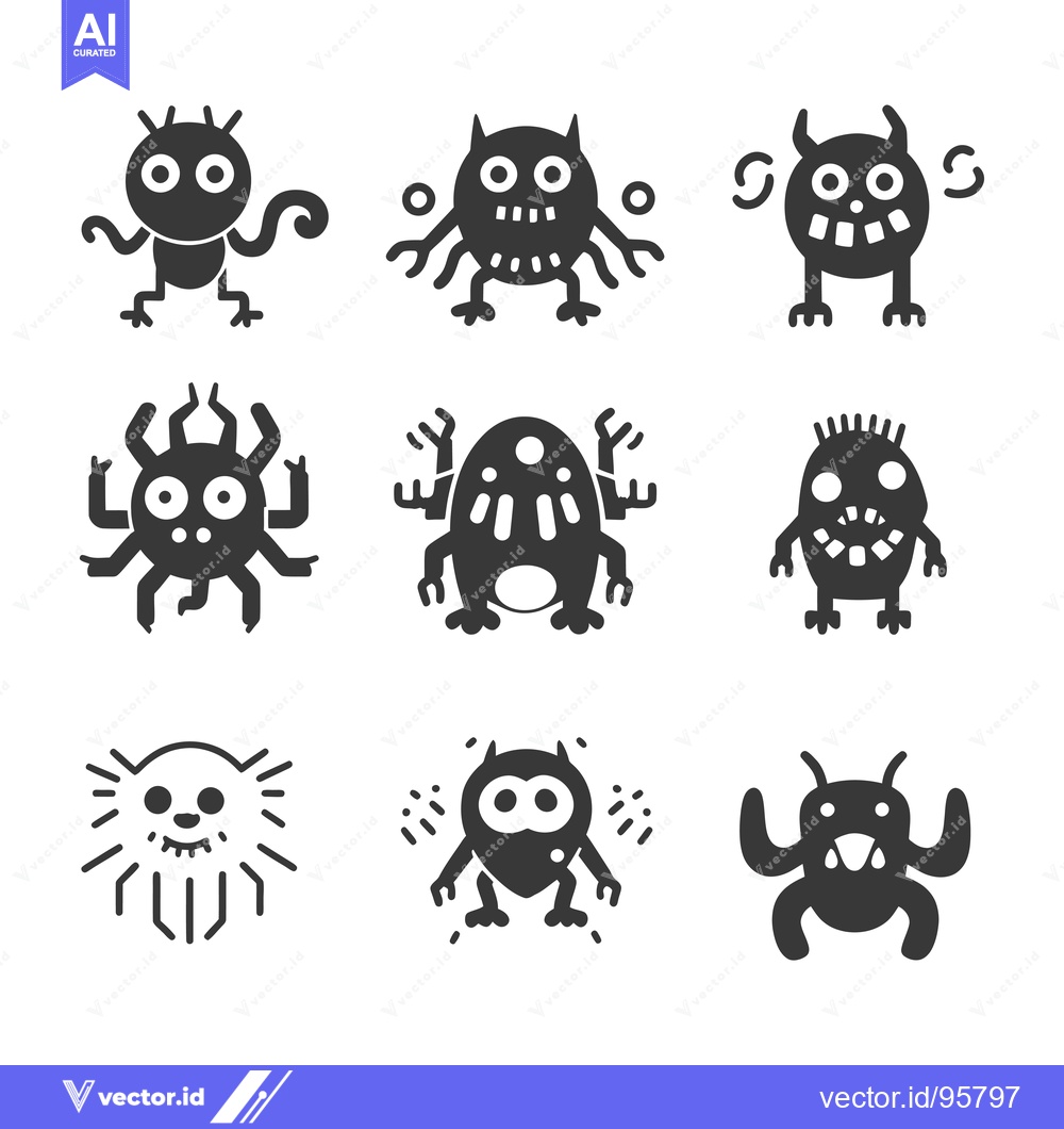 Premium Vector of Set of Nine Funny Cartoon Monsters with Various Body Shapes and Expres