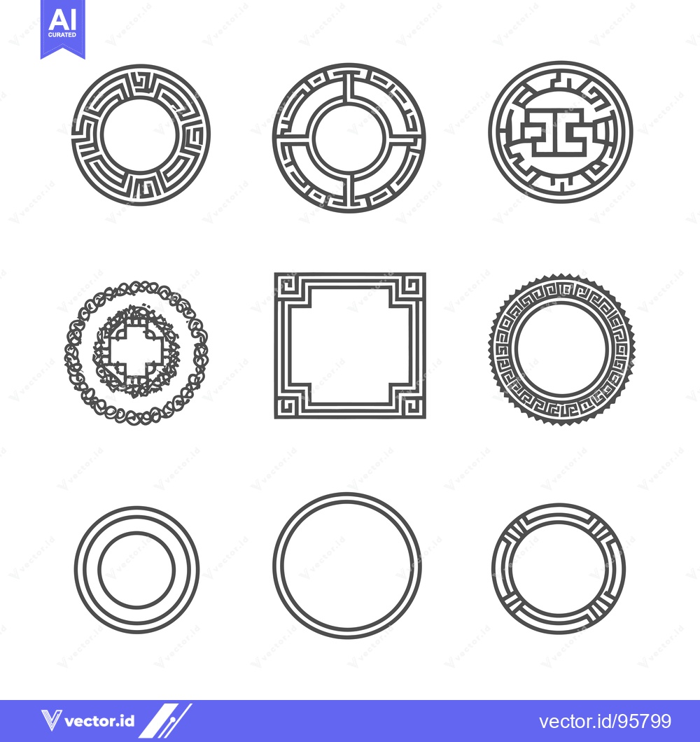 Premium Vector dari Set of Nine Geometric Circular and Square Frames with Greek Key Motifs