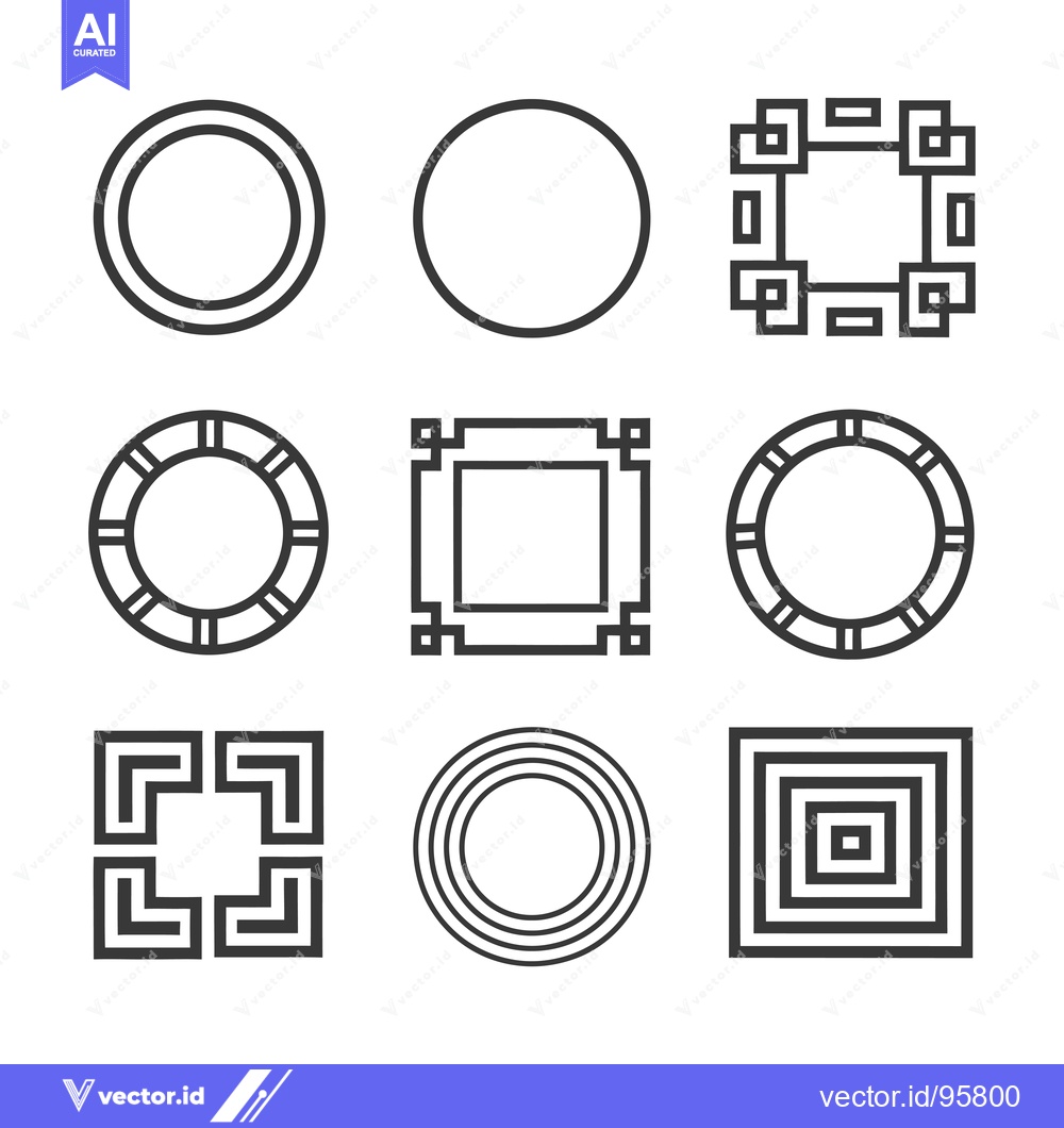 Premium Vector dari Set of nine geometric frames with circular and square shapes