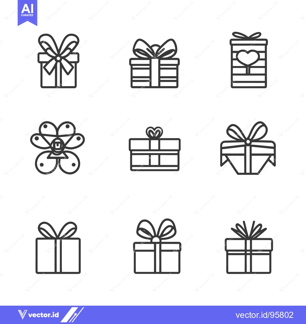 Premium Vector dari Set of nine gift box icons with different ribbon designs