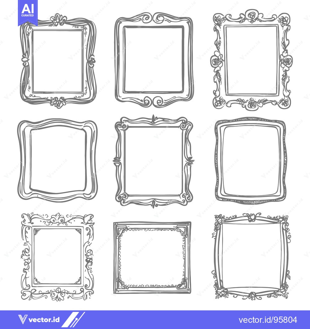 Premium Vector of Set of nine hand-drawn decorative picture frames