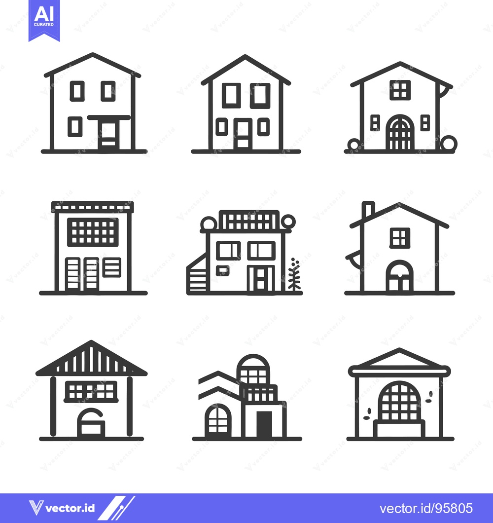 Premium Vector of Set of Nine Hand-Drawn House Line Icons