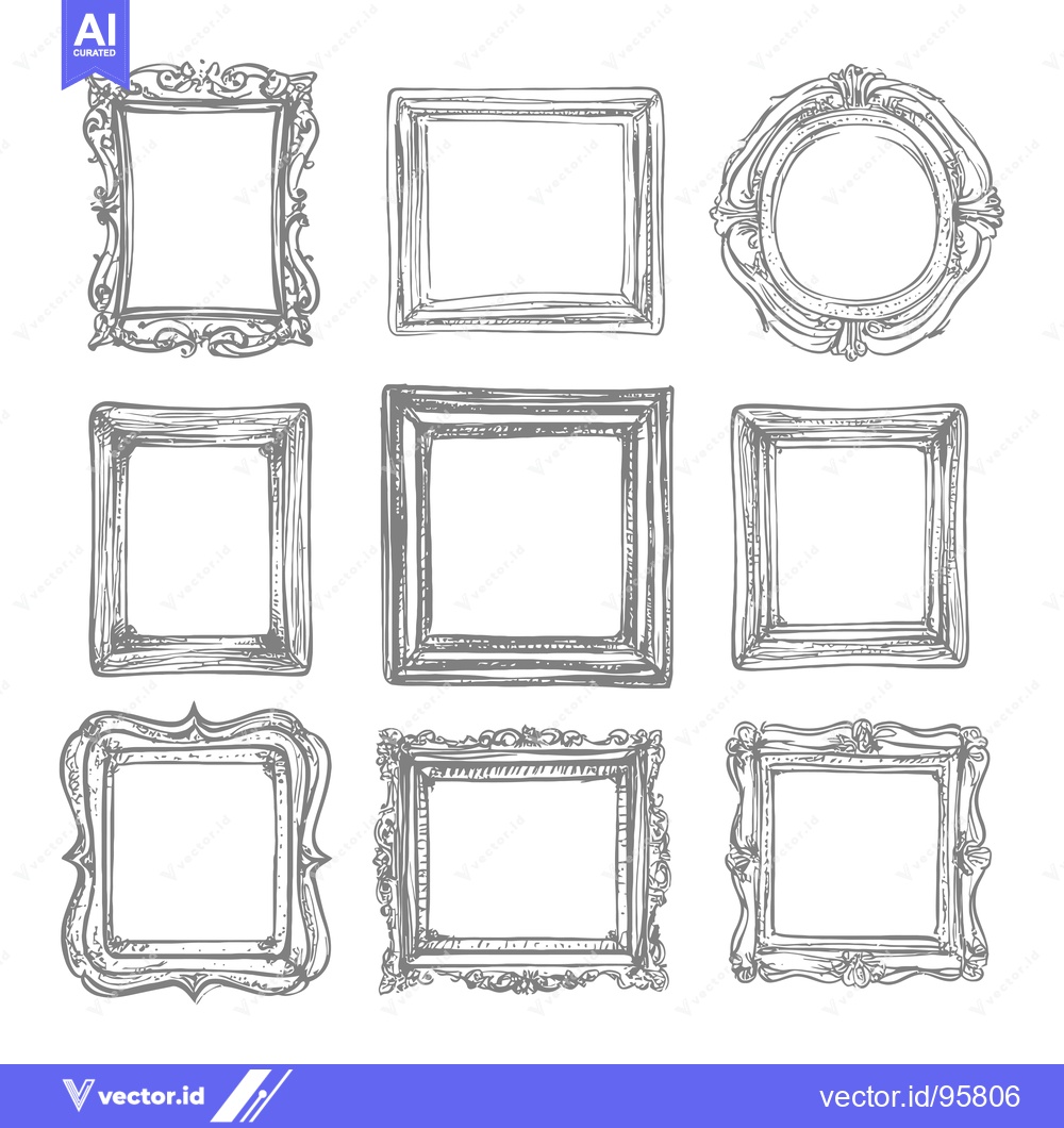 Premium Vector dari Set of Nine Hand-Drawn Ornate Picture Frames