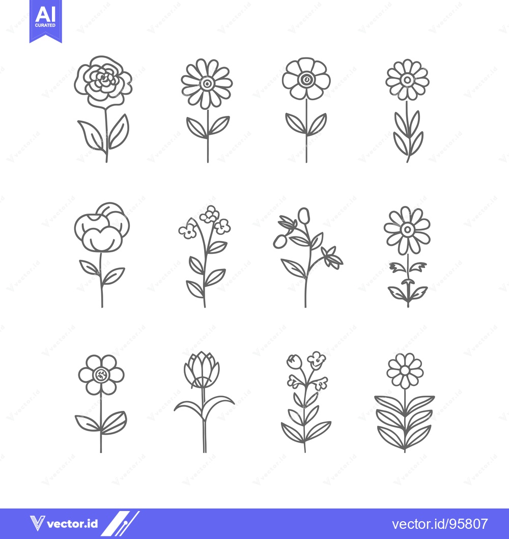 Premium Vector dari Set of nine hand-drawn outline floral illustrations