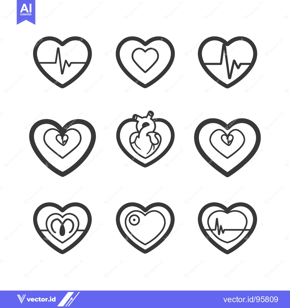 Premium Vector dari Set of Nine Heart-Shaped Icons with Different Medical Symbols
