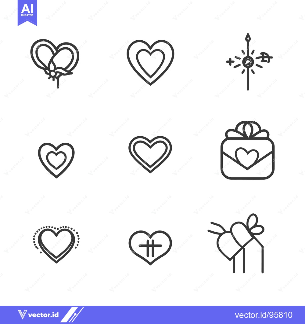 Premium Vector of Set of Nine Heart-Shaped Line Icons
