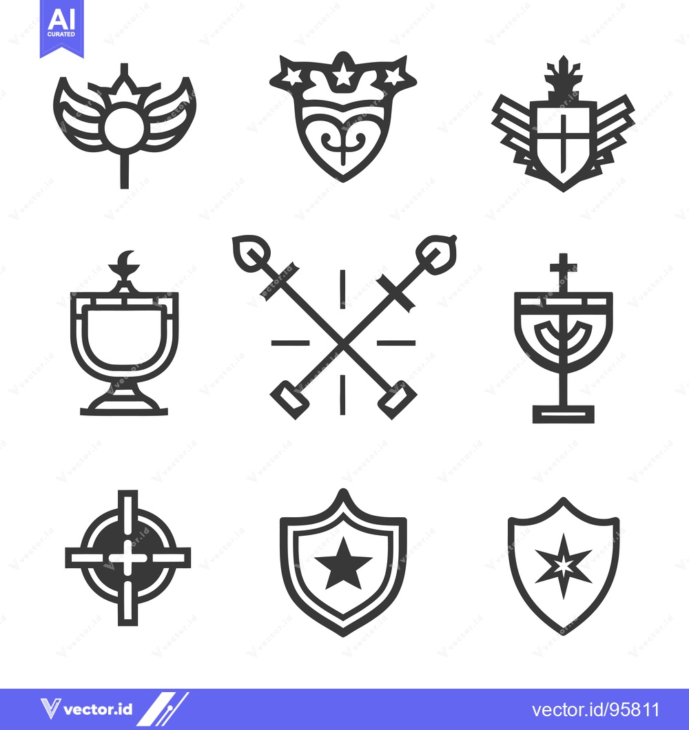 Premium Vector dari Set of Nine Heraldic and Religious Symbols in Black and White