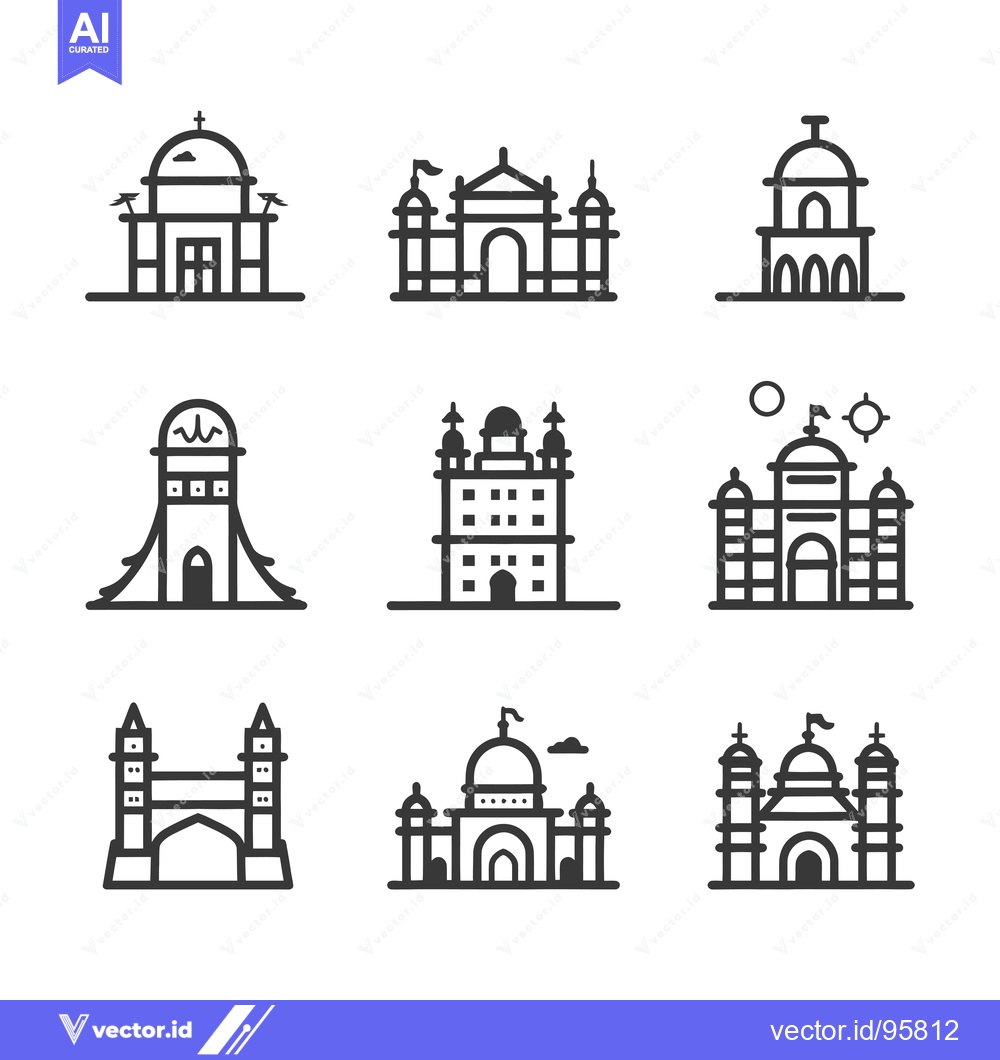 Premium Vector of Set of nine iconic architectural structures with intricate details and