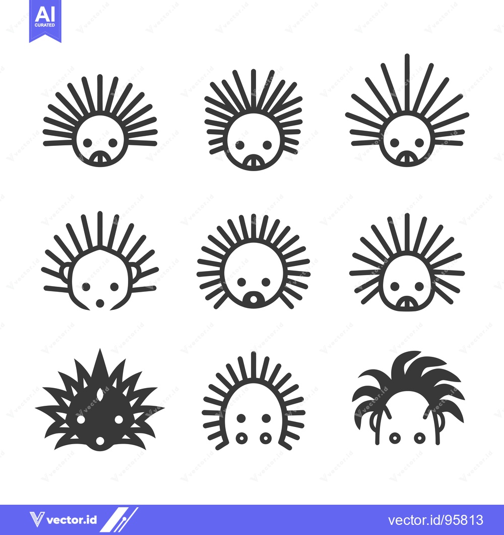 Premium Vector dari Set of Nine Illustrated Hedgehog Icons with Spiky Hair and Different F