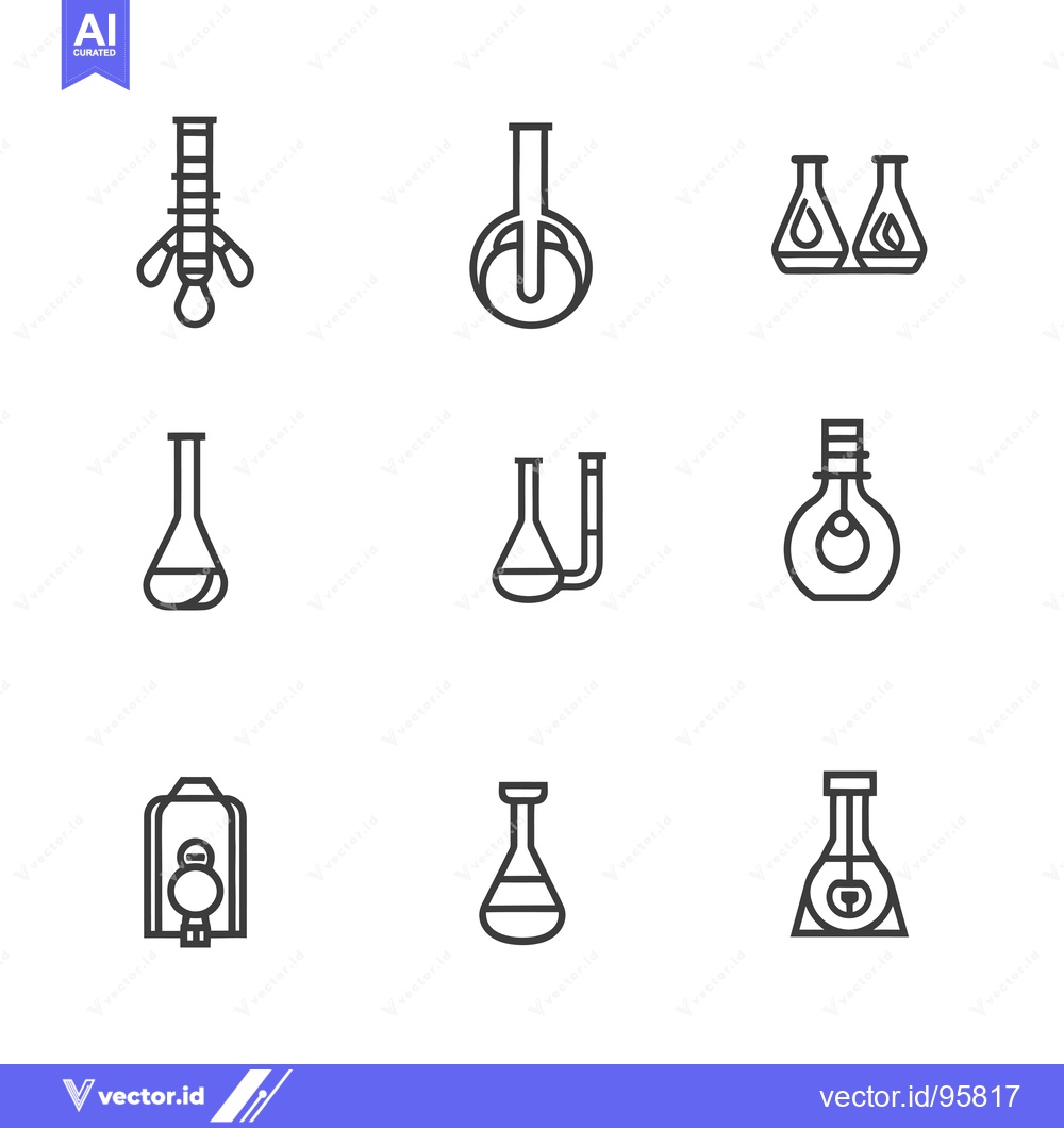 Premium Vector dari Set of Nine Laboratory Flask Icons in Linear Style